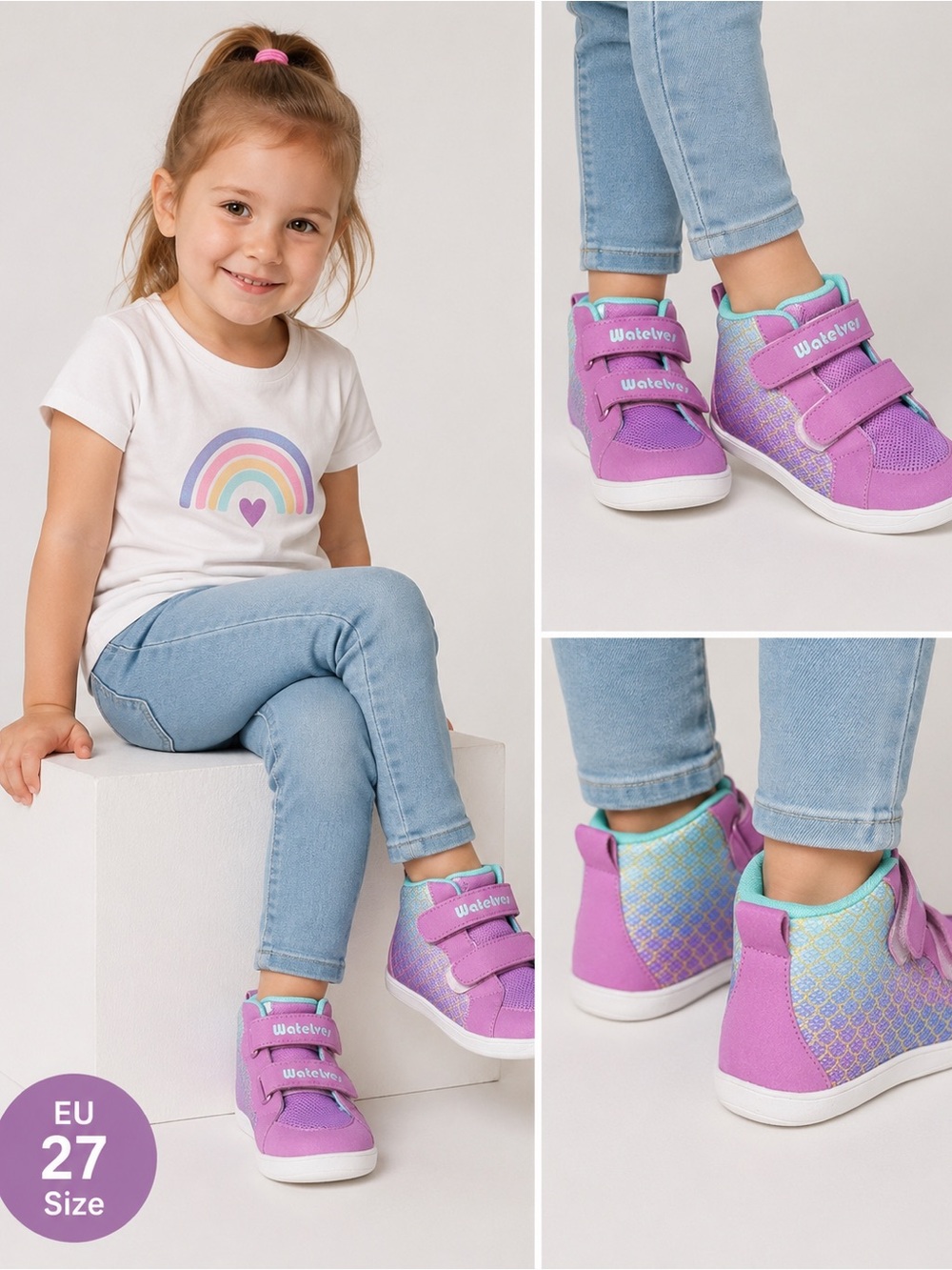 WateLves Toddler Barefoot High-Top Sneakers Purple Mermaid Size EU 27 (US 10)